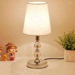 Table Lamps Lamp Crystal Bedside Nordic Mini LED Desk For Bedroom Living Room Baby Bookcase Flaxen Fabric E27 EU Plug