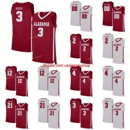 CUSTOM NCAA College Alabama Crimson Tide Basketball Jersey 13 Jahvon Quinerly 15 Tyler Barnes 2 BRUNER 2 Sexton 2 Kira Lewis Jr. Custom Stit