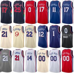 CUSTOM Screen Print Men Youth City Earned Basketball James Harden Jersey 1 Tobias Harris 12 Joel Embiid 21 Georges Ni