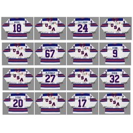 q888 2010 2014 2016 Vintage Team USA Jersey 34 AUSTON MATTHEWS 67 MAX PACIORETTY 18 COLIN WHITE 24 RYAN CALLAHAN White Custom Hockey Jerseys