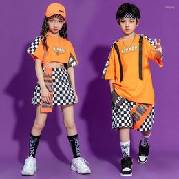 Stage Wear Kid Hip Hop Dance Clothing Graphic Oversized T Shirt Crop Top Streetwear Summer Checkered Shorts Pant For Girls Costume