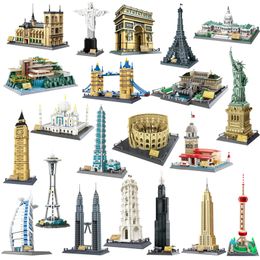 Kit di blocchi di costruzione modello fai-da-te Edifici di architettura mondiale famosi Modelli Ornamenti Puzzle 3D Mattoni Bambini Intelligenza Apprendimento Giocattoli educativi
