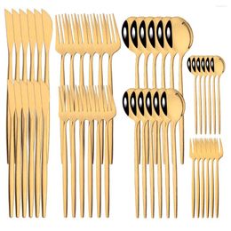 Dinnerware Sets 24/48Pcs Mirror Gold Tableware Set Stainless Steel Dinner Knife Dessert Fork Tea Spoon Flatware Home Cutlery