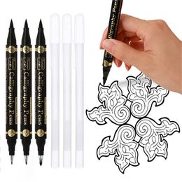 3/6PCS Dual Tip Pen Black Calligraphy Brush Lettering s Art Marker White for Beginners Writing Sketches Drawings