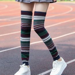 Women Socks Warm Pile Autumn And Winter Sweet Colour Fine Stripe Cashmere Leg Guards Matching Over Knee Long Tube