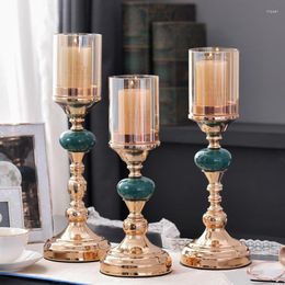 Candle Holders European Amber Glass Holder Retro Metal Container Festive Romantic Candlelight Dinner Home Decoration