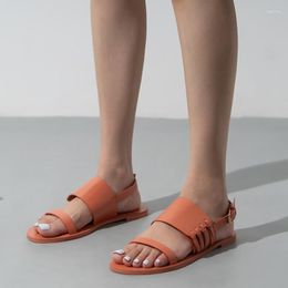 Sandals ENMAYER Shoes Women Flat-bottomed Women's Solid Color Casual Buckle For Black Orange Beach BigSize42