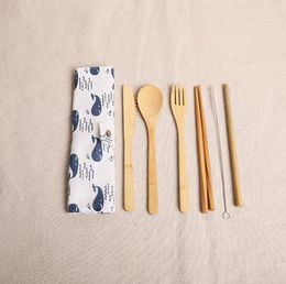 Wooden Dinnerware Set Bamboo Teaspoon Fork Soup Knife Catering Cutlery Set with Cloth Bag Kitchen Cooking Tools Utensil SN4281