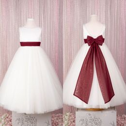 Flower Girl Dress 2023 Oversized Bow Ballgown First Communion Gown for Little Kid Infant Toddler Christening Baptism Junior Bridesmaid Wedding Guest Scooped Back