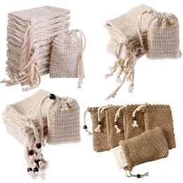 Soap Saver Bag Sisal Soap Bag Exfoliating Soap Pouch with Drawstring Bar Soap Bag with Wooden Bead Foaming and for Bath and Shower