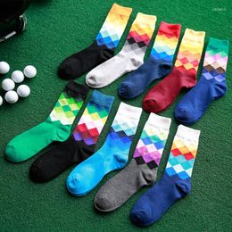 Men's Socks 1 Pair Male Funny With Print Gradient Color Plaid Designed Casual 3D Long Sock For Crew Art Calcetines