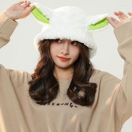 Berets Lovely Cartoon Lamb Ear Design Plush Hats Women Girls Winter Warm Thickened Comfort Fisherman Hat Outdoor Thermal Bucket