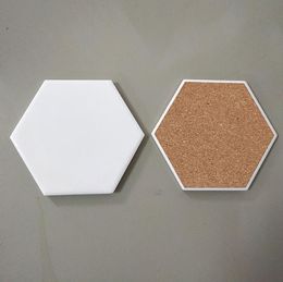 NEW Creative Hexagon Ceramic Cork Coaster Pads for Wooden Table Home Ceramics Decoration Cup Mat SN5070