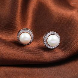 Stud Earrings Female Luxury Charm Simple Elegant Pearl Gold Silver Colour S925 For Women Bridal Round Wedding