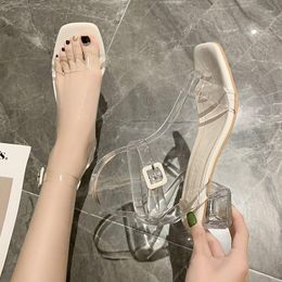 Sandals 2023 Summer Fashion Women's Transparent Tape PVC Women Shoes Rome High Heel Open-toe