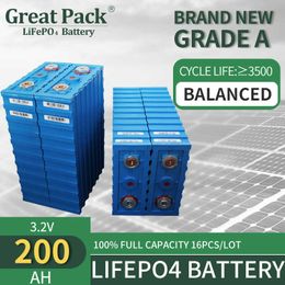 LiFePO4 Rechargeable 16PCS 3.2V 200Ah Battery Cell Home Energy Storage Deep Cycle Brand New Grade A Lithium Ion with Busbar