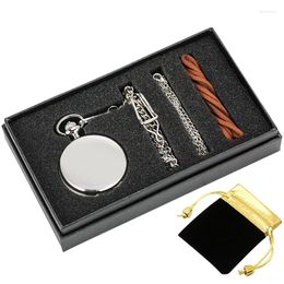 Pocket Watches 5pcs/set Silver Smooth Quartz Watch Necklace Gift Box Fob Chain Pendant Steampunk High-Graded Set For Friends