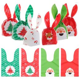 Christmas Decorations 10PCS Merry Candy Treat Bag Long Ear Xmas Bags Santa Claus Gifts Box Plastic Biscuit Home Decoration