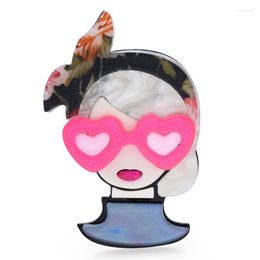 Brooches Wuli&baby Acrylic Heart Glasses Girl For Women Unisex Lovely Lady Figure Party Office Brooch Pin Gifts