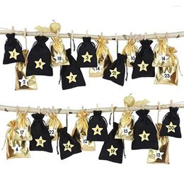 Jewellery Pouches 24Pcs/Set Xmas Bag Solid Colour Countdown Star Design Digital Gifts Storage Packaging Christmas Decoration For Gift