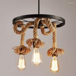 Pendant Lamps Loft Adjustble Rope Chandelier Vintage Ceiling Light Fixture Dining Room Lamp Restaurant Bedroom Droplight