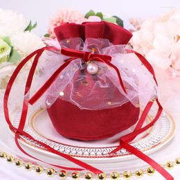 Gift Wrap 1 Pcs 12x9cm Velvet Bags With Pearl String Christmas Birthday Party Cooikes Candy Jewellery Sachet