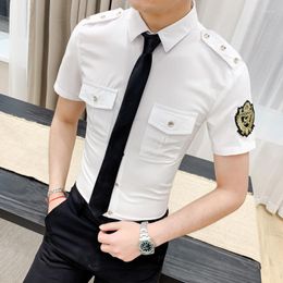 Men's Casual Shirts Korean Style Men White Shirt With Tie Uniform Short Sleeve Clothing For Work Army Combat Military