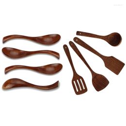 Dinnerware Sets 4x Wooden Spoons & 4 Pcs Soup Japanese Style Eco Friendly Table Spoon Kitchen Utensil