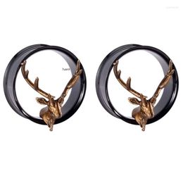 Hoop Earrings 2 Piece Antlers Shape Black Tunnel Earring Lobe Piercing Double Flared 8-25 Mm