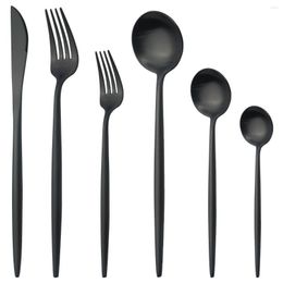 Dinnerware Sets Black Cutlery Set 304 Stainless Steel Tableware Matte Knife Dessert Fork Spoons Kitchen Dinner Silverware