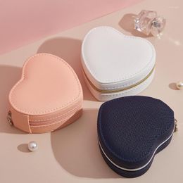 Jewelry Pouches Mini Heart Shape Zipper Leather Box Earrings Jewel Organizer Display Travel Case Boxes Portable Storage