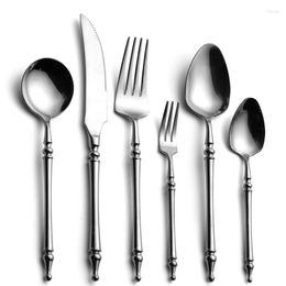 Dinnerware Sets European Vintage Silver Cutlery Luxury Stainless Steel Set Tableware Dinner Knife Dessert Fork Coffee Spoon