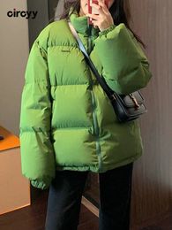 Women s Down Parkas Coat Women Winter Jacket Zipper Stand Collar Thicken Warm Korean Fashion Casual Oversized Outerwear Green Black 221231