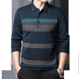 Men's Polos 2023 Autumn Men's Long-sleeved T-shirt Business Casual Loose Striped Polo Shirt