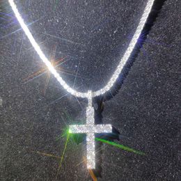 Bling Diamond Cross Pendants Necklace White Gold Plated Men Women Lover Gift Couple Religious Hip Hop Jewellery