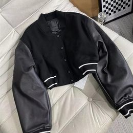 Women S Jackets Autumn and Winter Jacket Leather Sleeve Splicing Button Bomber Fashion Letter Embroidery Print Coat Cc 1154 0139 221231 LTMR