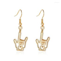 Dangle Earrings 1 Pair /Silver Color Metal Wire Winding Drop Hollow Love Heart Hands Gesture Earring Simple Jewelry Gifts