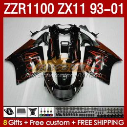 OEM Full Orange flames Body For KAWASAKI NINJA ZX-11 R ZZR-1100 ZX-11R ZX11R 93 94 95 96 01 165No.74 ZZR 1100 CC ZX11 ZX 11 R 11R ZZR1100 1997 1998 1999 2000 2001 Fairings Kit