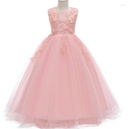 Girl Dresses 2023 Girls Wedding Dress Lace Bead Appliques Sleeveless Party Tulle Princess Birthday First Communion Gown For 15
