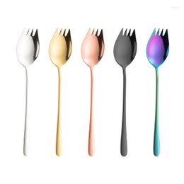 Dinnerware Sets 5pcs/Lot Stainless Steel Spoon Long Handle Korean And Fork One Dual Purpose Fruit Salad