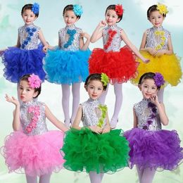 Stage Wear Girls Princess Fancy Dancing Dress Kids Ballroom Jazz Hip Hop Dresses Ball Party Girl Sequined Halloween Christmas Outfits