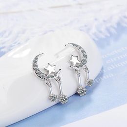 Dangle Earrings Sole Memory Personality Simple Moon Star Zircon Pendant Silver Colour Fashion Female SEA512