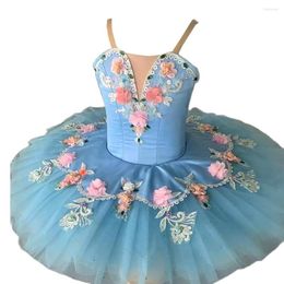 Stage Wear Ballet Tutu Sky Blue Professional For Girls Pancake Child Kids Adulto Women Leotard Ballerina Dance Costumes