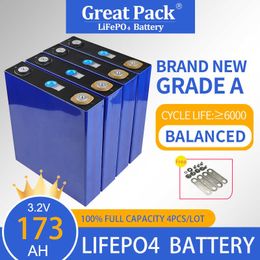 Brand New Grade A 4pcs 3.2V 173Ah Battery Cell LiFePO4 Deep Cycle Rechargeable Long Service Life Lithium Ion Power Bank