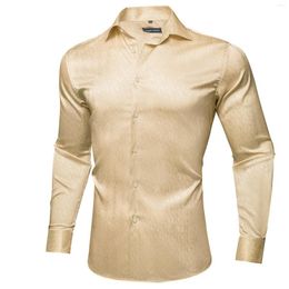 Men's Casual Shirts Barry.Wang Men Silk Champagne Long Sleeve Turn-Down Collar Fit Groom Wedding Business Designer CY-550