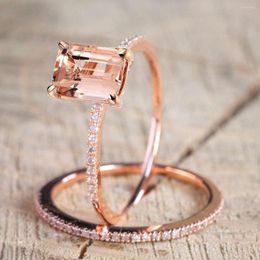 Cluster Rings SIPENGJEL Fashion Delicate Vintage Wedding Set For Women Rose Gold Color Square Crystal Lovely Couple Party Jewelry