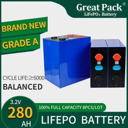 Rechargeable 8PCS 3.2V 280Ah Grade A 100% Full Capacity Battery Cell LiFePO4 Deep Cycle Home Energy Storage Power Bank for RV