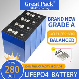 Rechargeable 4PCS 3.2V 280Ah 100% Full Capacity LiFePO4 Battery Cell Deep Cycle Brand New Grade A Energy Storage with Busbar