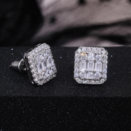 Stud Earrings 10mm Bling Square Cubic Zirconia Mens Women Iced Out Silver Color Delicate Female Wedding Anniverysary Jewelry