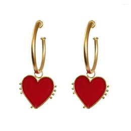 Hoop Earrings Women Temperament Alloy Big With Peach Heart Pendant For Party